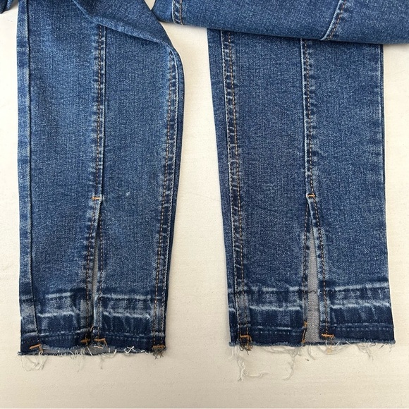 Topshop Jamie Skinny Jeans High Rise Ankle Crop Split Raw Hem Front Seam Blue 26 - Picture 11 of 16